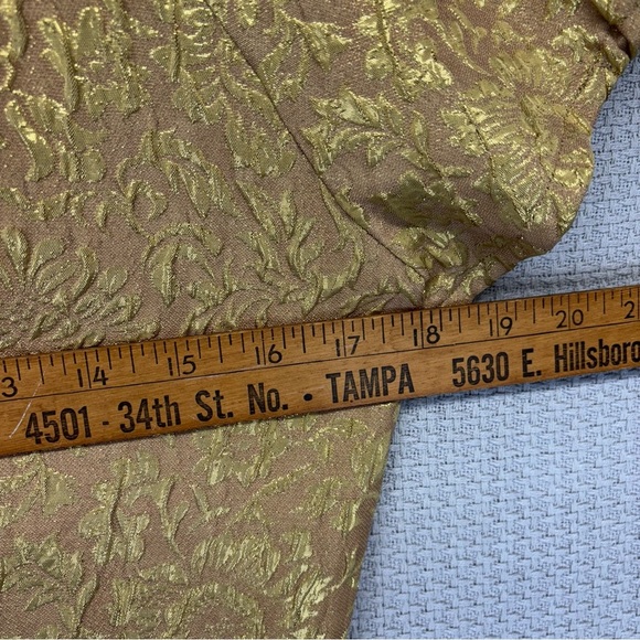 J. Crew Gold Brocade Mini Cocktail Dress Sz 10 Metallic Floral Pockets Silk Vtg - Picture 7 of 8
